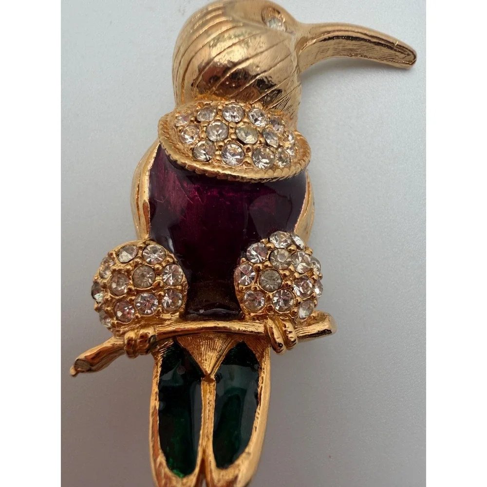 Vintage Style Rhinestone‎ Enamel Hummingbird Colorful Goldtone 2